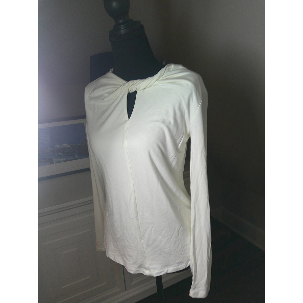 Elie Tahari Top Women M Cream NWT Twist Keyhole Neck Long Sleeve Viscose Blend - Picture 2 of 8